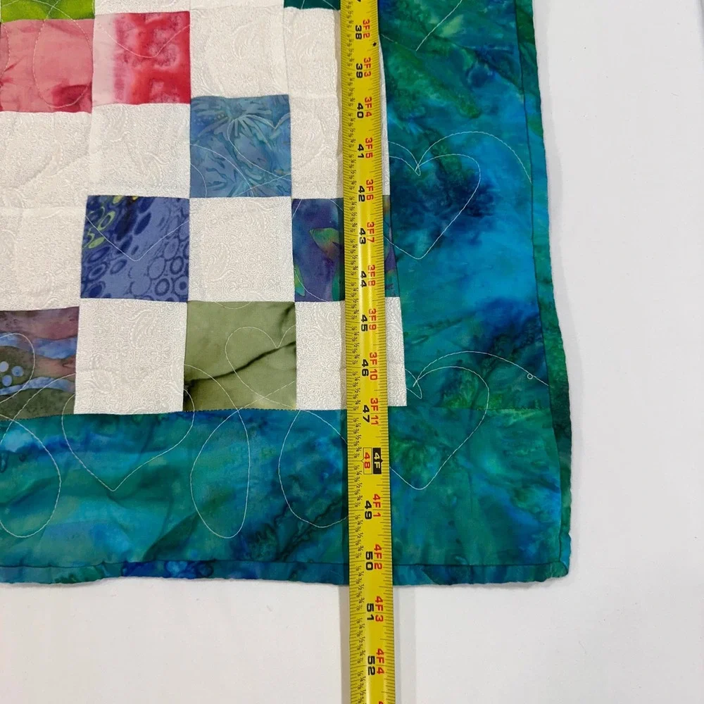 Handmade Batik Patchwork Quilt Multi 51x35 Heart Stitch Tie Dye‎ | Cottagecore